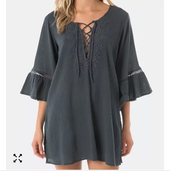O'Neill Tops - O'Neill Slate Blue Lace-Up Embroidered Tunic